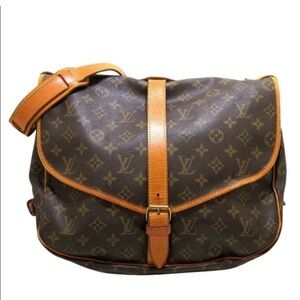 Louis Vuitton Saumer Monogram Tan and Brown Messenger Bag
